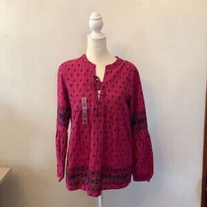 US Polo Assn. raspberry and black long sleeve floral top Size S NWT